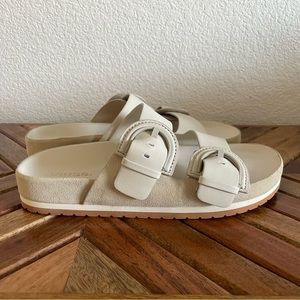 Vince. By Vince Camuto Glynn Leather and Suede Sandal Biscotti Size 7.5